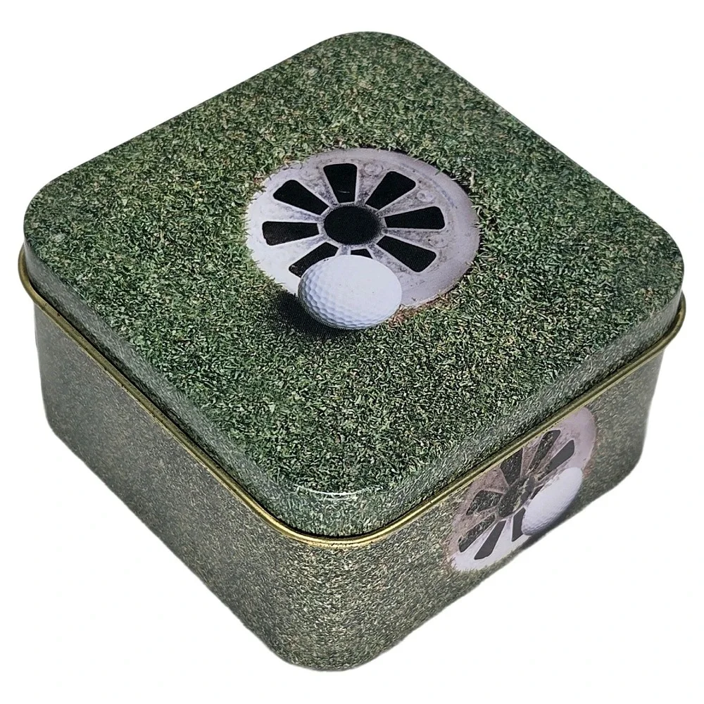 Vintage Golf Ball Green Grass Metal Square Tin Box Small Storage Container Decor